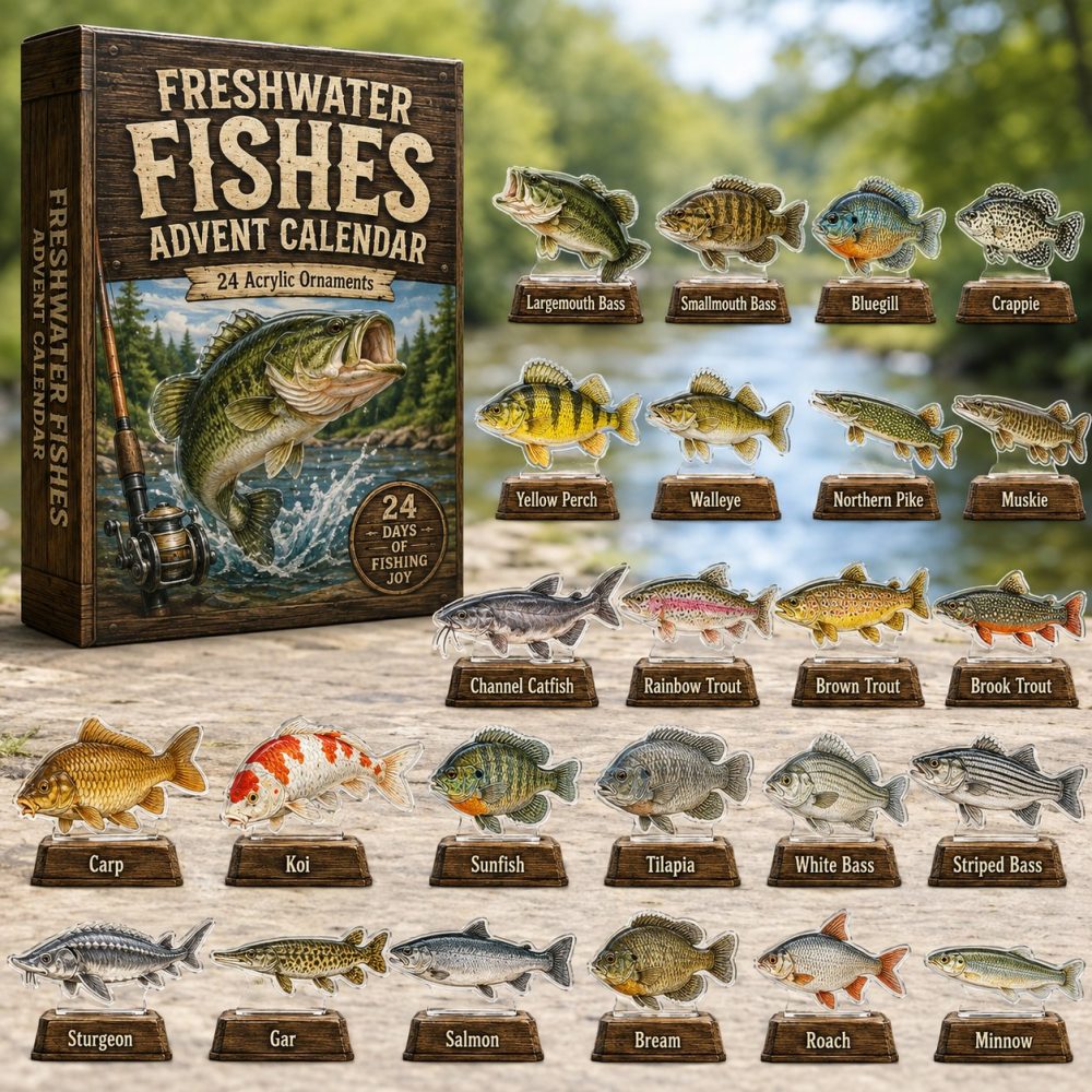 Freshwater Fishing Species Countdown Calendar 2026 — 24-Day Acrylic Charm Set With Fish & Lure Tokens, Perfect Gift For Anglers