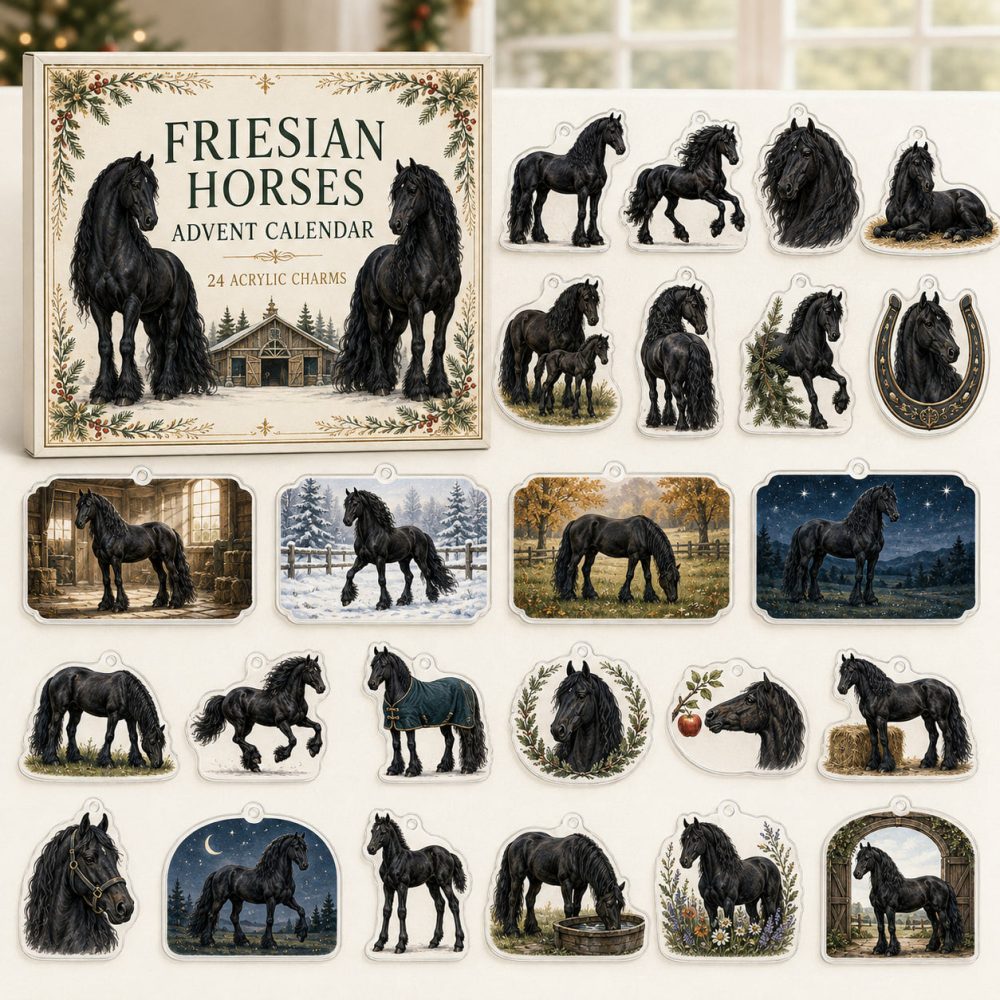 Friesian Horse Holiday Charm Countdown — 24 Acrylic Equestrian Charms For Riders, Collectors & Giftable Advent Fun