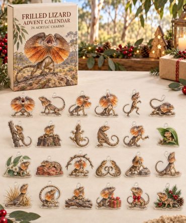 Frilled Lizard 24-Day Acrylic Charm Countdown Calendar — Bold Reptile Charm Set For Enthusiasts, Crafters & Unique Holiday Gifts
