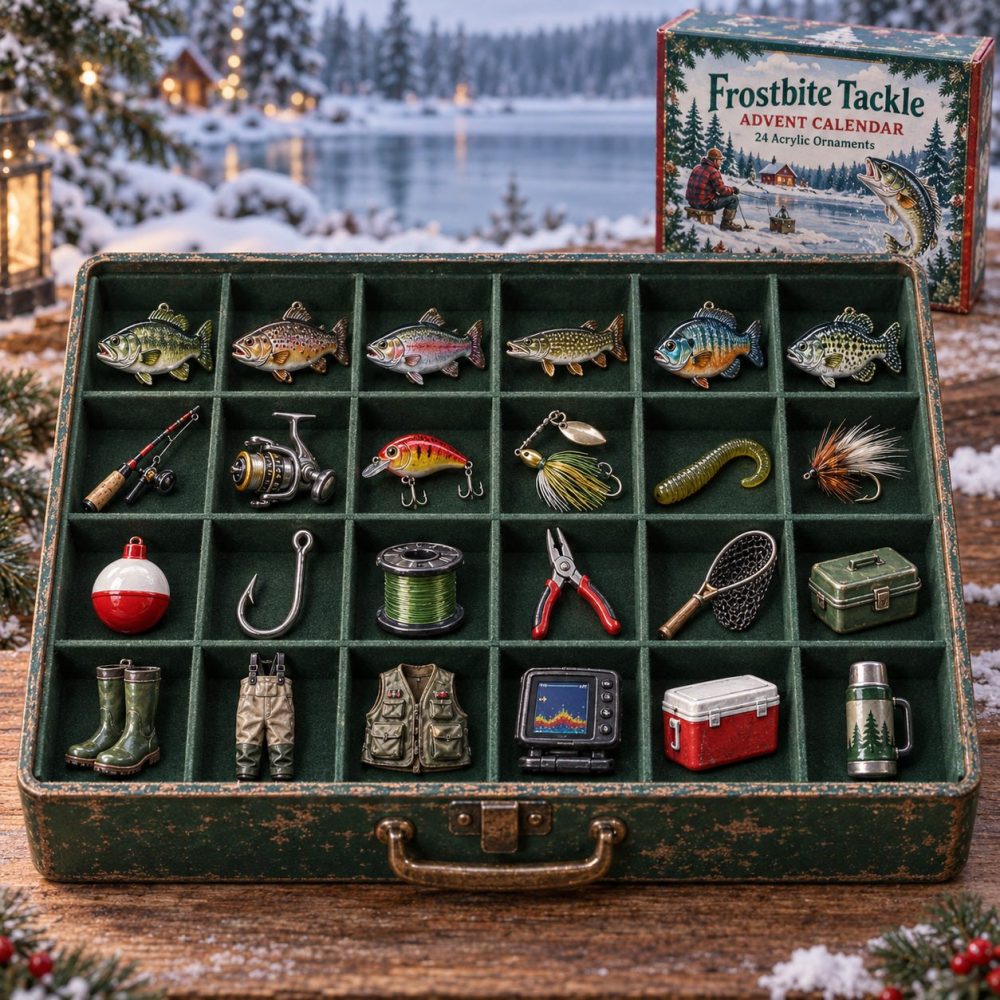 24-Day Frostbite Fishing Charm Advent Calendar 2026 — Acrylic Collectible Countdown For Anglers , Holiday Gift & Stocking Stuffer