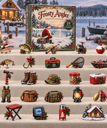 Frosty Angler Winter Countdown Calendar - 24-Day Christmas Advent With 24 Acrylic Fishing Charms, Snowy Angler Gift