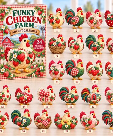 2026 Strawberry Funky Chicken Farm Advent Calendar - 24-Day Acrylic Charms, Whimsical Farm & Fruit-Themed Holiday Countdown Gift
