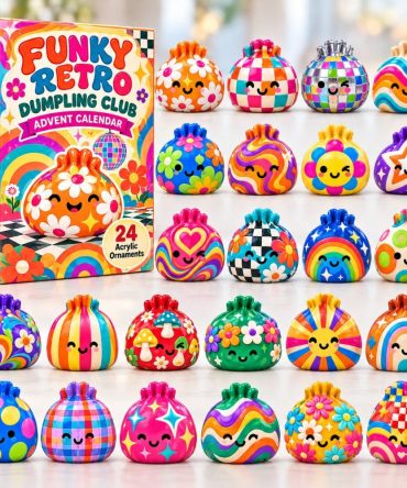 Funky Retro Dumpling Club Advent Calendar 2026 — 24-Day Colorful Acrylic Charms For Foodies, Quirky Holiday Countdown Gift