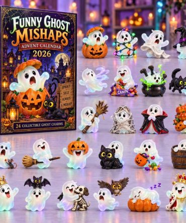 2026 Funny Ghost Mishaps Countdown — 24 Cute Acrylic Ghost Charms For Daily Halloween Surprises, Family Fun & Spooky-Play Decor