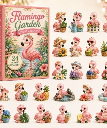 Tropical Flamingo Garden Countdown Calendar 2026 — 24-Day Acrylic Charm Set With Pink Flamingo Tokens, Bright Holiday Gift