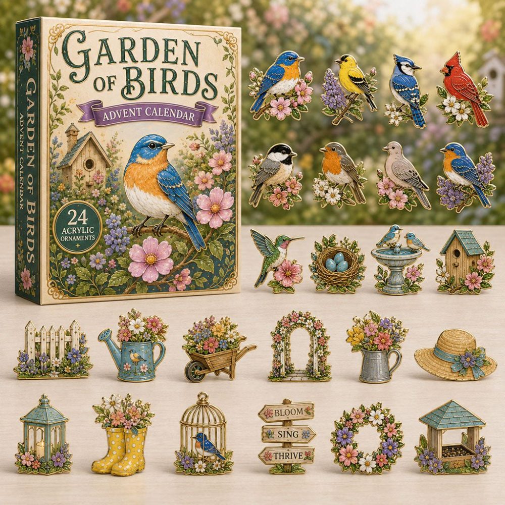 Garden Of Birds Holiday Countdown Calendar 2026 — 24-Day Acrylic Charm Collection With Colorful Bird Tokens, Perfect For Bird Lovers