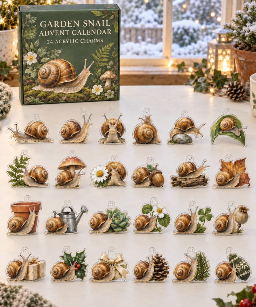 Garden Snail Countdown Advent Calendar — 24 Charming Acrylic Snail Charms, Botanical-Themed Surprise Gift For Gardeners & Kids