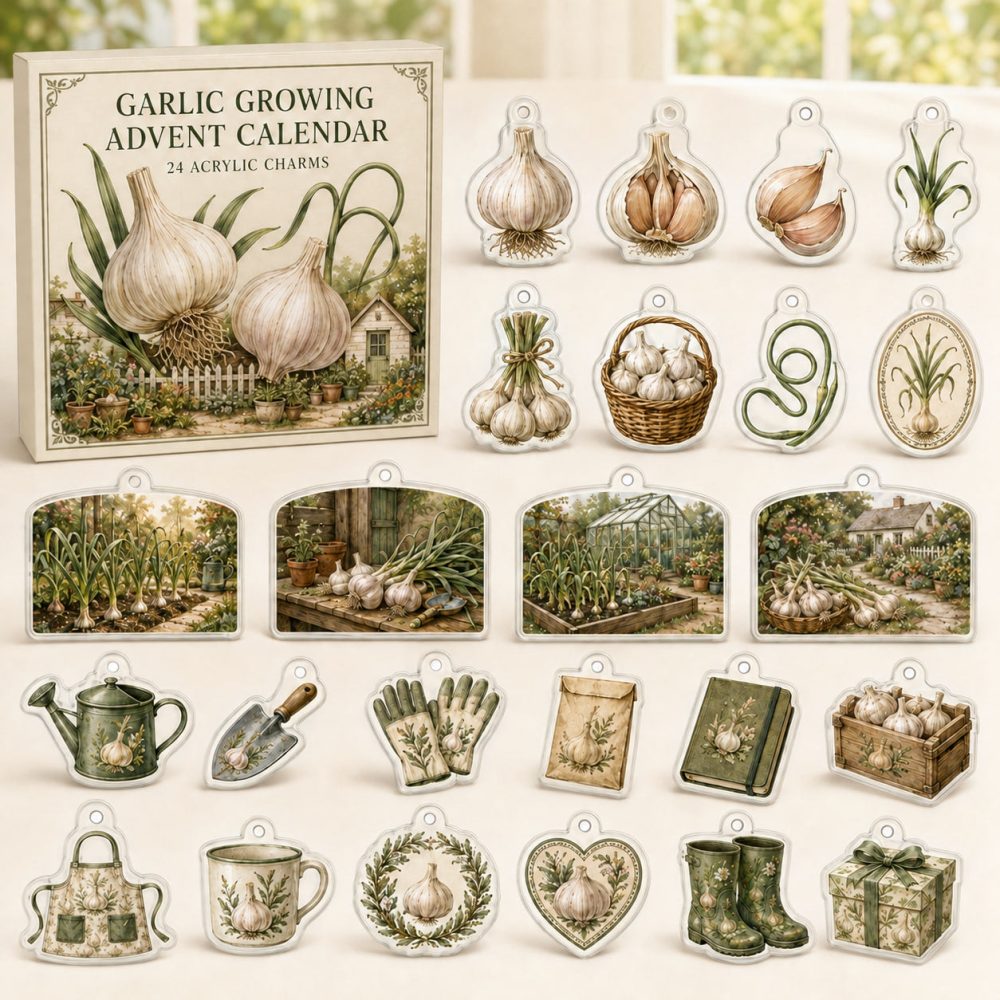 Garlic Garden Advent Countdown With 24 Acrylic Charms — Unique Holiday Gift For Gardeners, Diy Growing & Seed-Themed Set