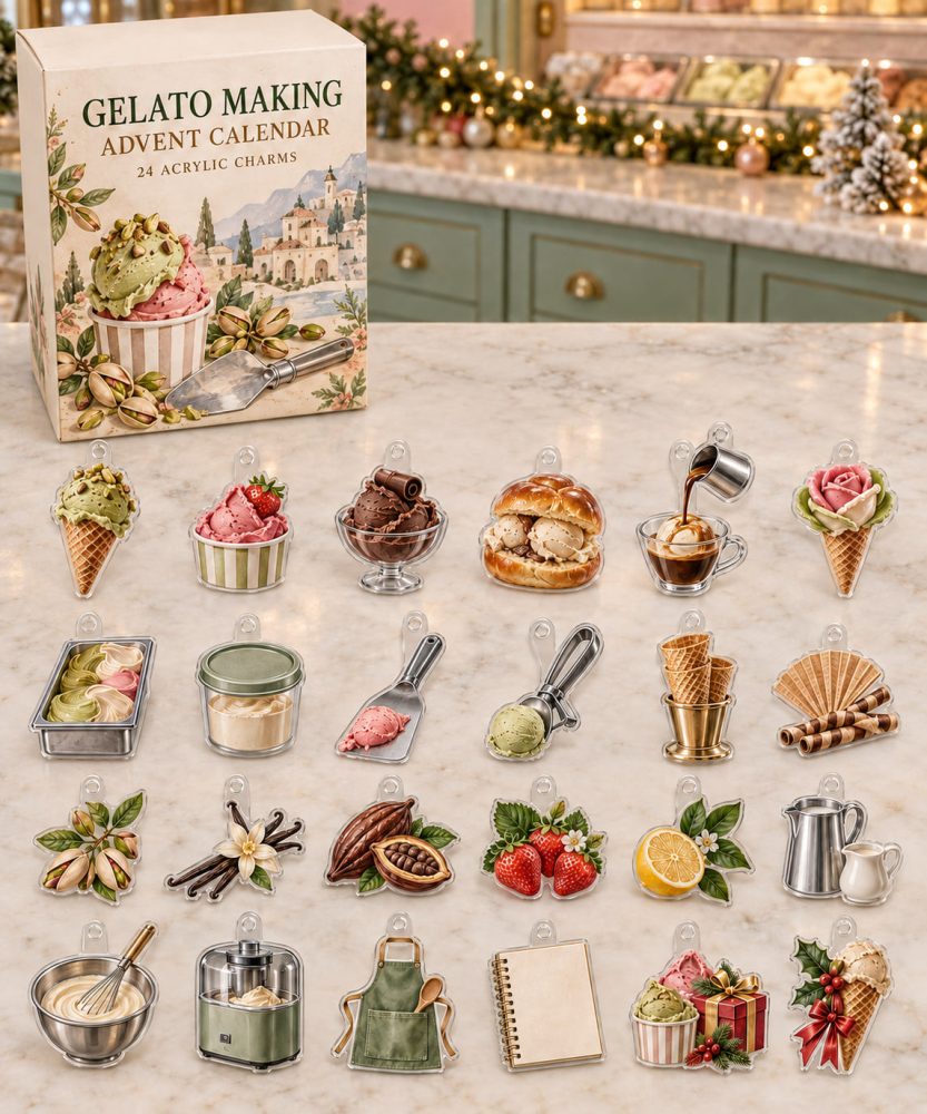 Artisanal Gelato-Themed Holiday Advent Calendar - 24 Glossy Acrylic Charms, Fun Reusable Countdown Gift For Dessert Lovers