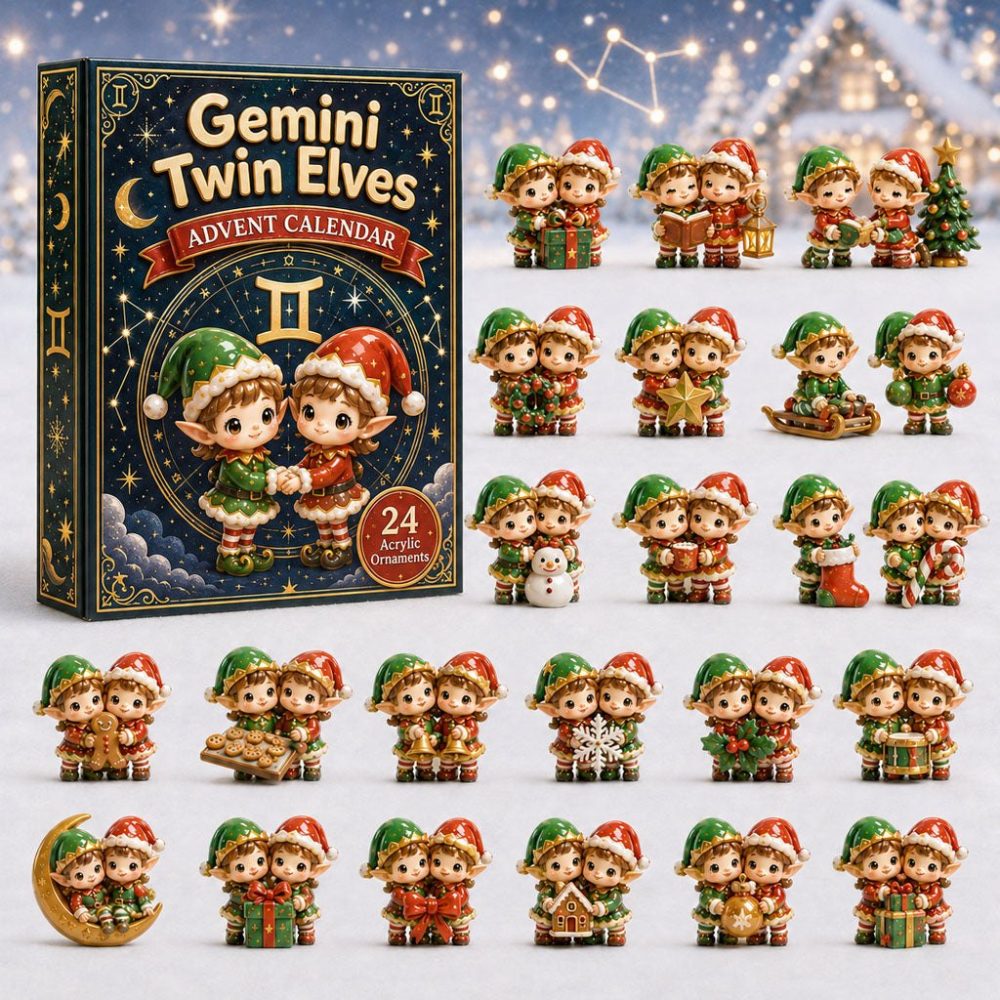 Gemini Twin Elves Holiday Countdown Calendar — 24 Playful Acrylic Charms For Gemini Zodiac Fans, Collector’S Christmas Set 2026