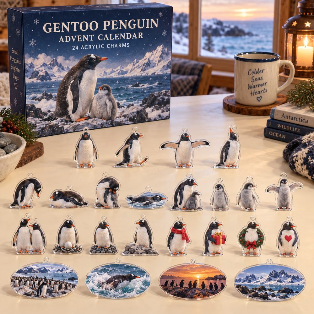 Delightful 24-Day Gentoo Penguin Charm Countdown — 24 Acrylic Penguin Mini Ornaments, Daily Unbox For Collectors, Kids & Holiday Gifts