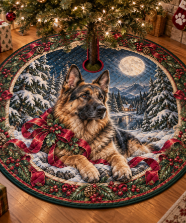 German Shepherd Quilted Holiday Tree Skirt — Rugged Plush Christmas Base, Protective Padding, Easy-Care & Perfect Gift For Shepherd Owners