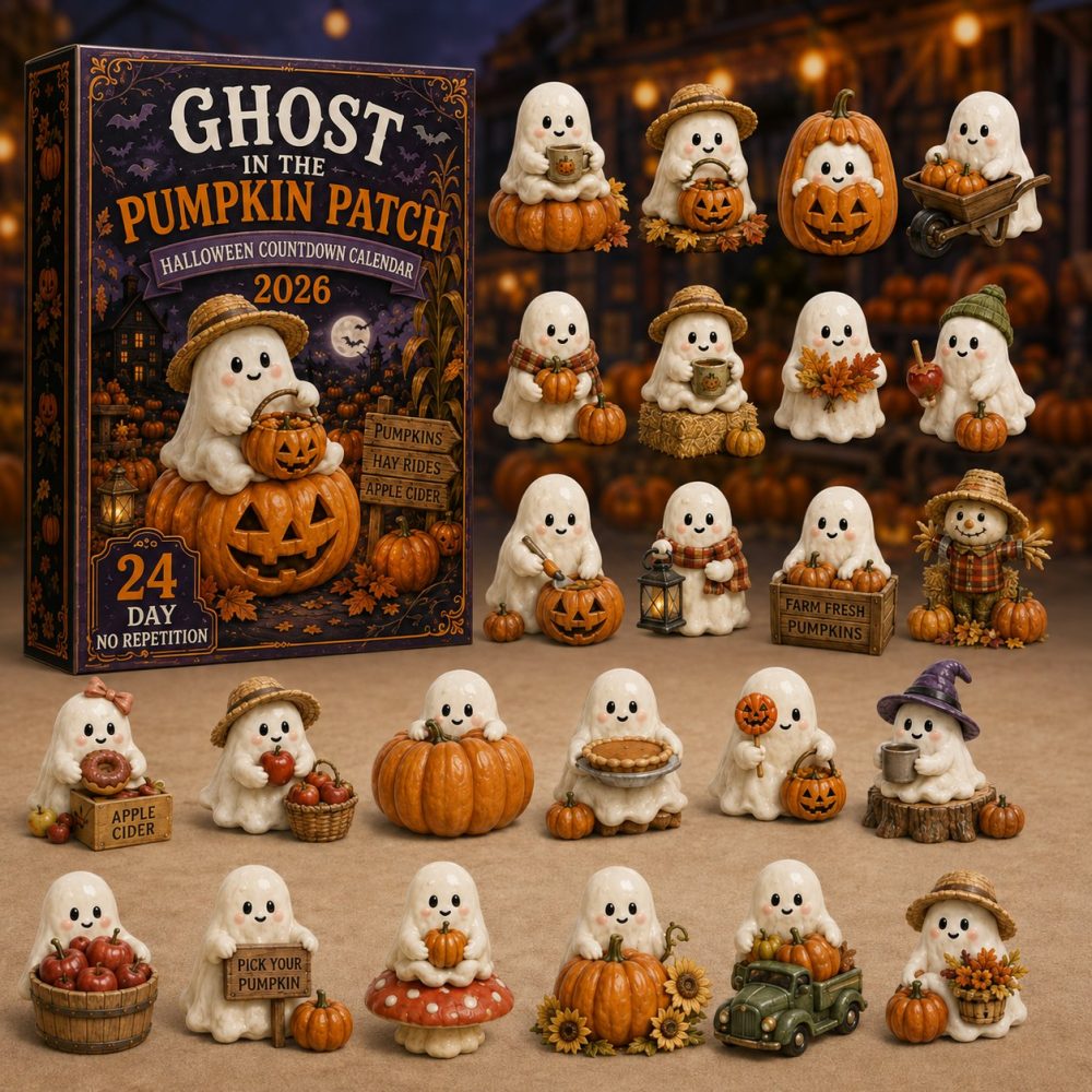 Ghost Duo Pumpkin Patch Advent Calendar 2026 — 24 Acrylic Charm Countdown, Halloween Collectible Gift Set