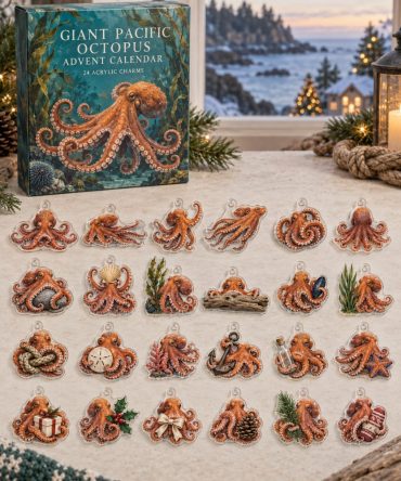Giant Pacific Octopus Advent Countdown — 24 Oceanic Acrylic Octopus Charms, Marine Collector'S Surprise Box, Educational Gift