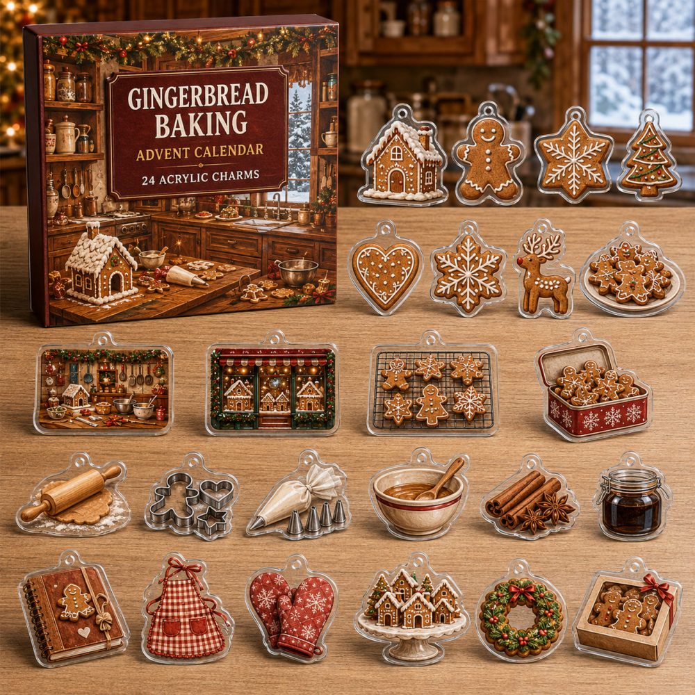 Gingerbread Holiday Baking Calendar - 24 Festive Acrylic Gingerbread Charms, Christmas Countdown Gift For Bakers , Charming Stocking Stuffer