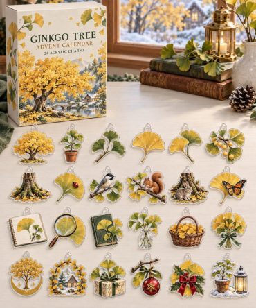 Golden Ginkgo Leaf Advent Calendar - 24 Acrylic Charms, Reusable Botanical Countdown Gift For Home Decor & Plant Enthusiasts