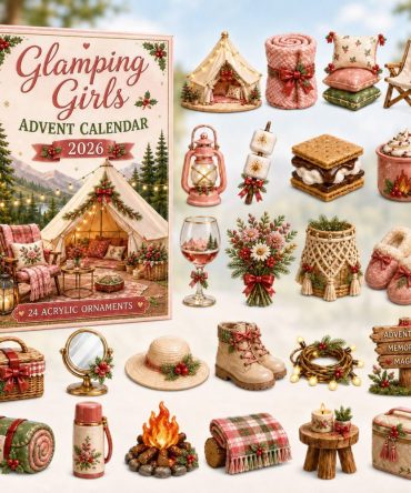 Glamping Girls Advent Calendar 2026 — 24-Day Acrylic Charm Countdown, Trendy Outdoor Chic Holiday Gift For Her