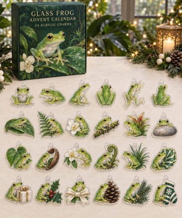 Glass Frog Holiday Advent Calendar — 24 Transparent Acrylic Frog Charms, Cute Amphibian Countdown Gift For Nature & Plant Lovers