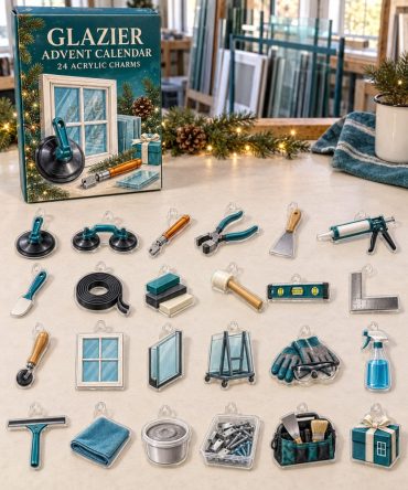 Glazier 24-Charm Advent Countdown — Glass & Window Acrylic Charms, Tradesman Holiday Calendar Gift For Glaziers & Contractors 2026