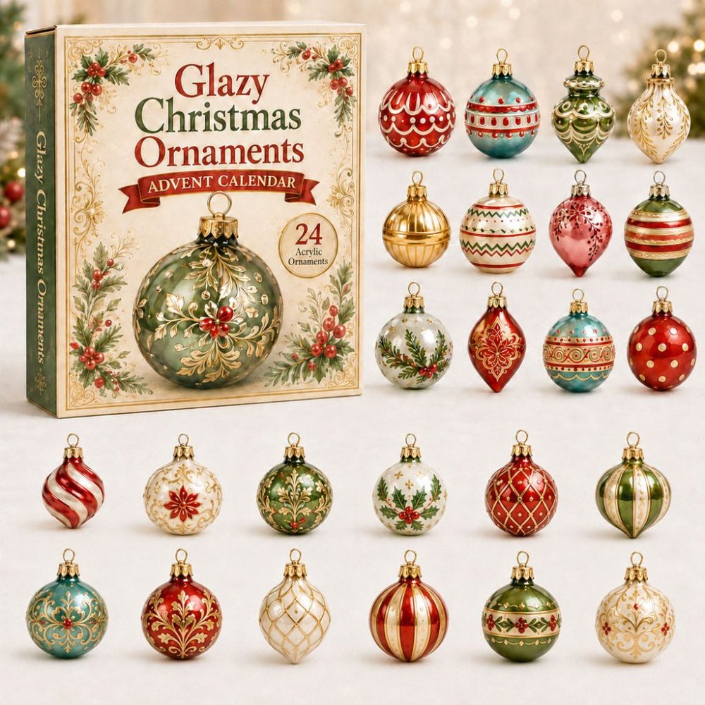 Glazed Holiday Advent Calendar 2026 — 24-Day Acrylic Charm Countdown, Glossy Festive Decor & Gift-Ready Set