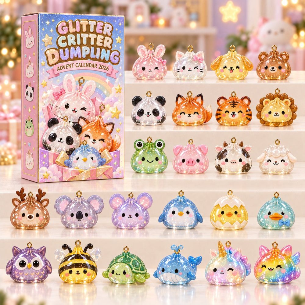 Glitter Critter Dumpling Countdown 2026 — 24-Day Advent Calendar With Shimmery Animal Acrylic Charms, Gift For Collectors