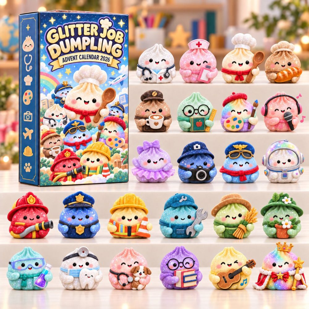 Glitter Job Dumpling Countdown 2026 — 24-Day Advent Calendar With Shimmery Acrylic Occupation Charms, Gift For Kids