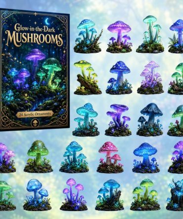 Glowing Mushrooms 24-Day Advent Calendar — Glow-In-The-Dark Acrylic Mushroom Charms, Magical Holiday Countdown & Nightlight Accent