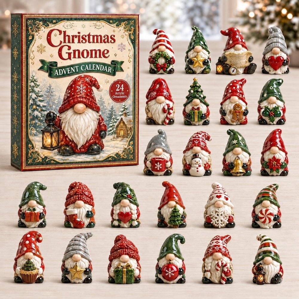 Classic Gnome Christmas Advent Calendar 2026 — 24-Day Acrylic Charm Countdown, Traditional Holiday Gift & Decor