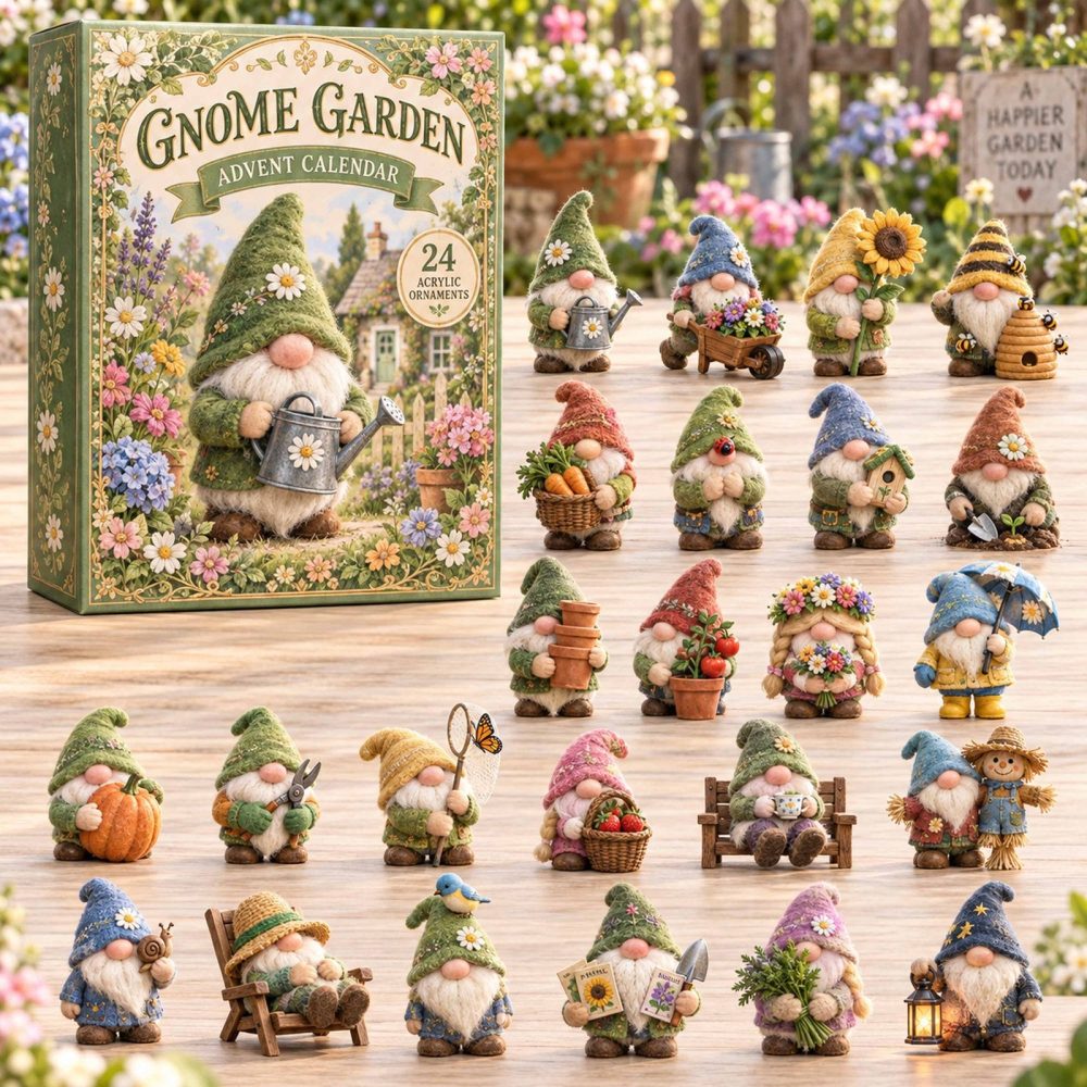 Gnome Garden 24-Day Acrylic Charm Holiday Countdown — Floral & Garden Gnome Advent With Charming Miniatures For Seasonal Decor & Gifts
