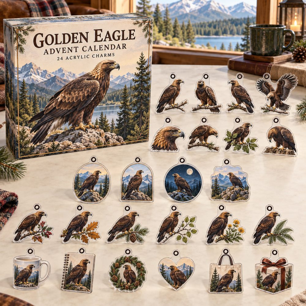 Golden Eagle 24-Piece Countdown Set — Premium Acrylic Golden Eagle Charms For Advent, Ornaments & Gifts , Majestic Bird Collector Gift