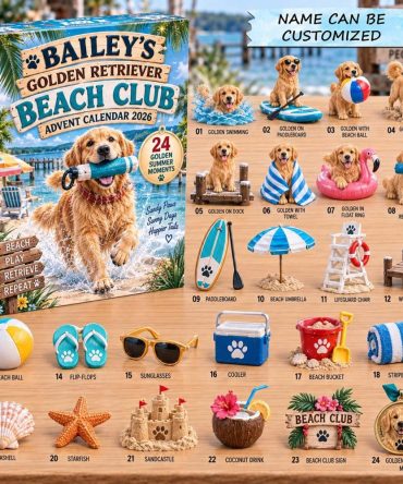 2026 Golden Retriever Beach Club Advent Countdown — 24-Day Acrylic Charm Calendar With Summer Surf Dog Charms & Gift Box