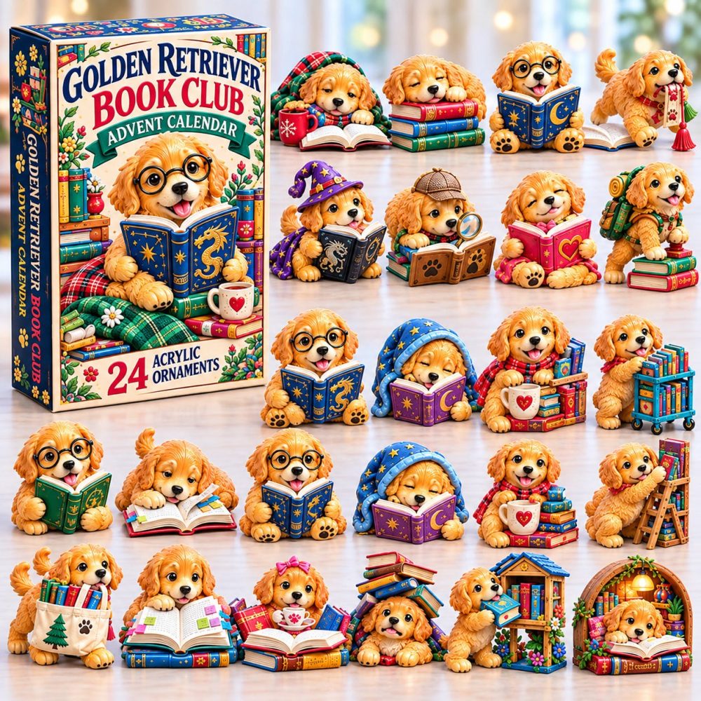Golden Retriever Book Lover Advent Calendar 2026 — 24 Days Of Acrylic Charms, Perfect Gift For Readers & Dog Fans, Limited Edition