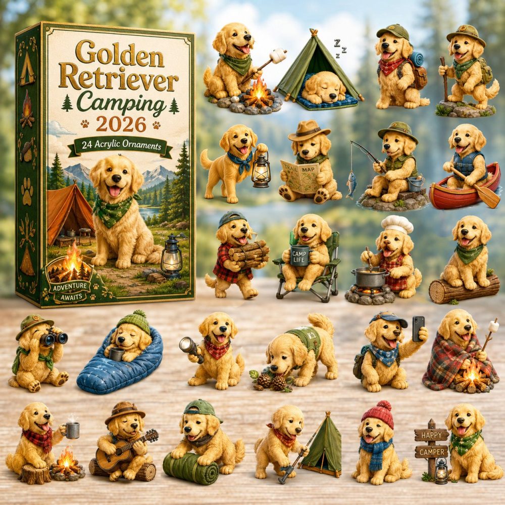 Golden Retriever Camping Adventure Advent Calendar 2026 — 24-Day Acrylic Charm Countdown, Outdoor Dog Lover Gift