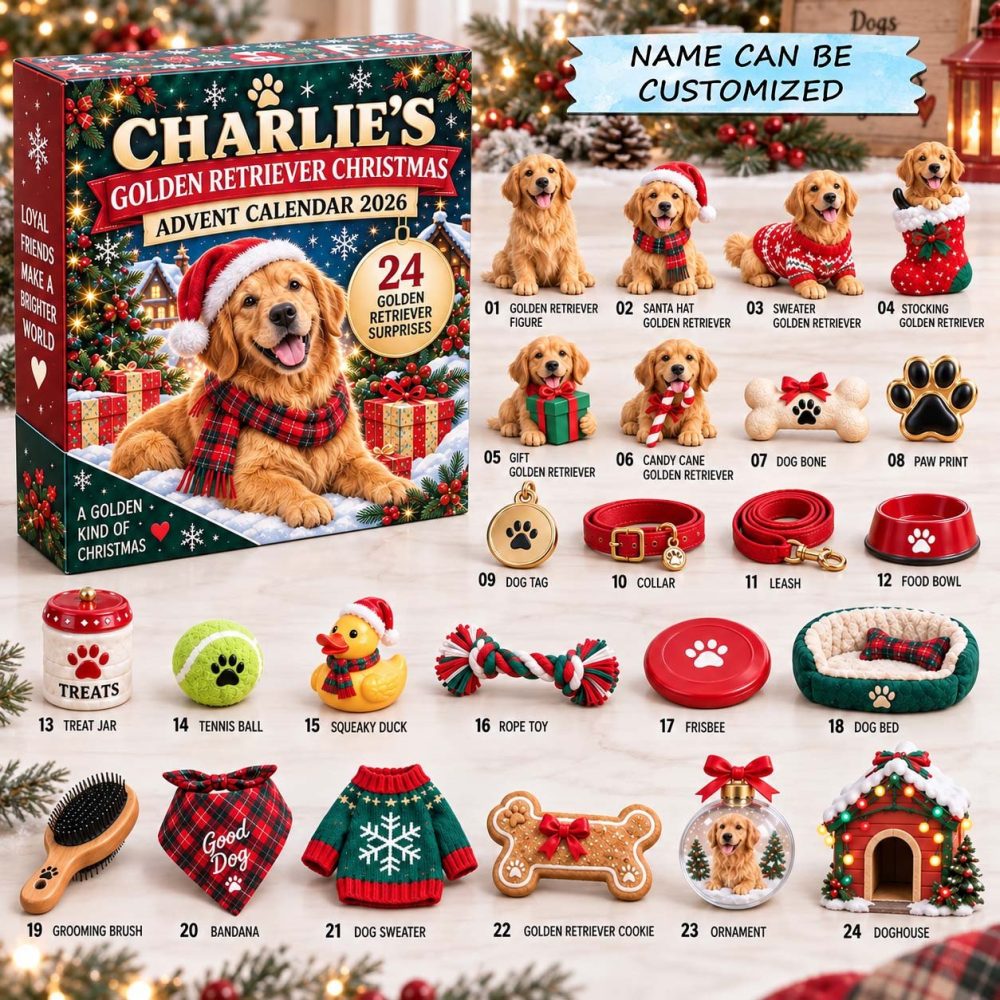2026 Golden Retriever Cozy Christmas Countdown — 24-Day Acrylic Charm Advent Calendar With Warm Holiday Dog Figurines