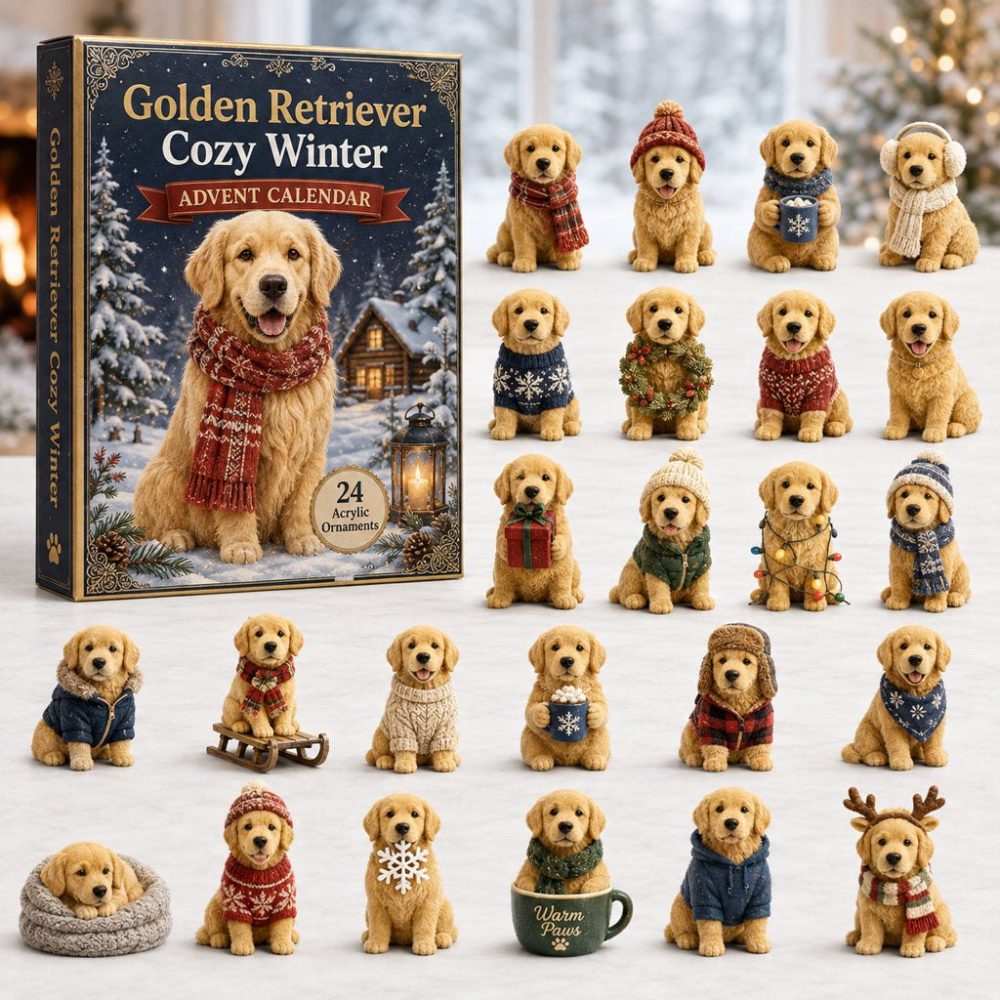 Cozy Winter Golden Retriever Advent Calendar 2026 — 24-Day Acrylic Charm Countdown, Warm Holiday Gift For Dog Fans