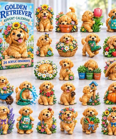 Sunflower & Golden Retriever Garden Advent Calendar 2026 — 24-Day Acrylic Charms, Floral Dog Lover Holiday Gift, Limited Edition