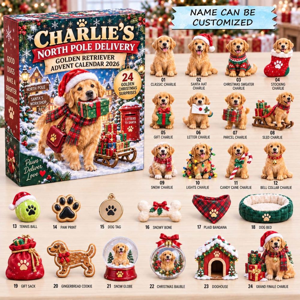 2026 Golden Retriever North Pole Holiday Countdown — 24-Day Acrylic Charm Advent Calendar With Festive Dog Ornaments