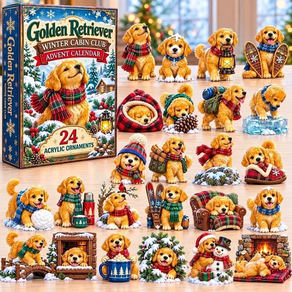 Cozy Golden Retriever Winter Advent Calendar 2026 — 24-Day Acrylic Charms, Festive Dog-Themed Countdown Gift, Limited Edition