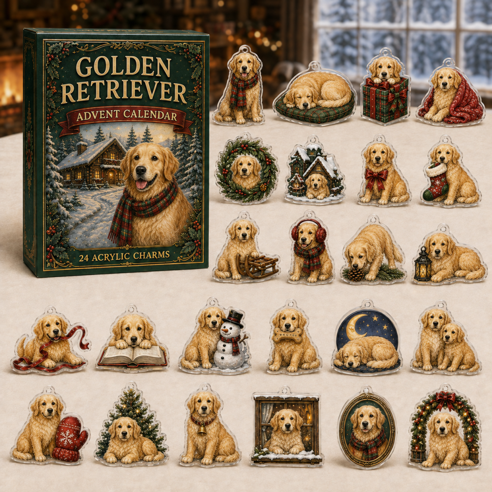 Golden Retriever Christmas Countdown Advent Calendar — 24 Acrylic Charms, Gift For Retriever Lovers, Dog Mom Holiday Surprise