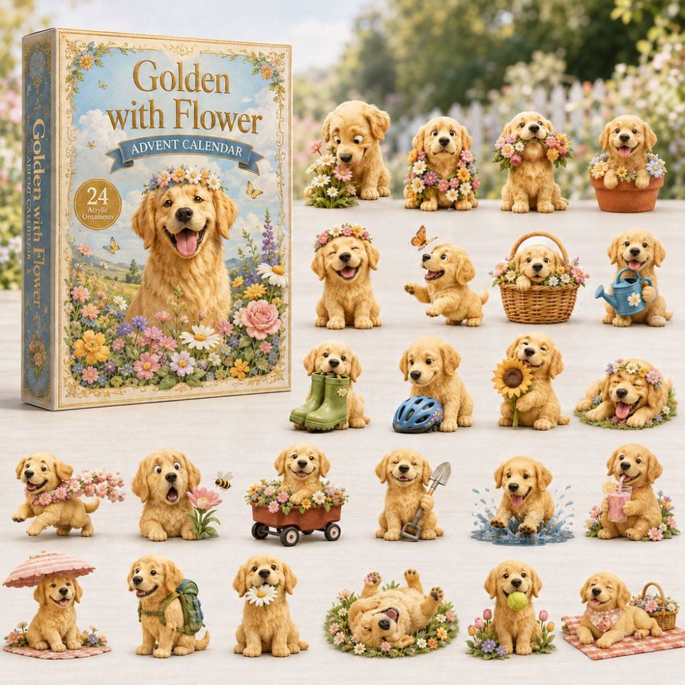 Golden Floral 24-Day Advent Calendar — Elegant Gold & Flower Acrylic Charms, Luxe Holiday Countdown Gift For Her & Home Decor
