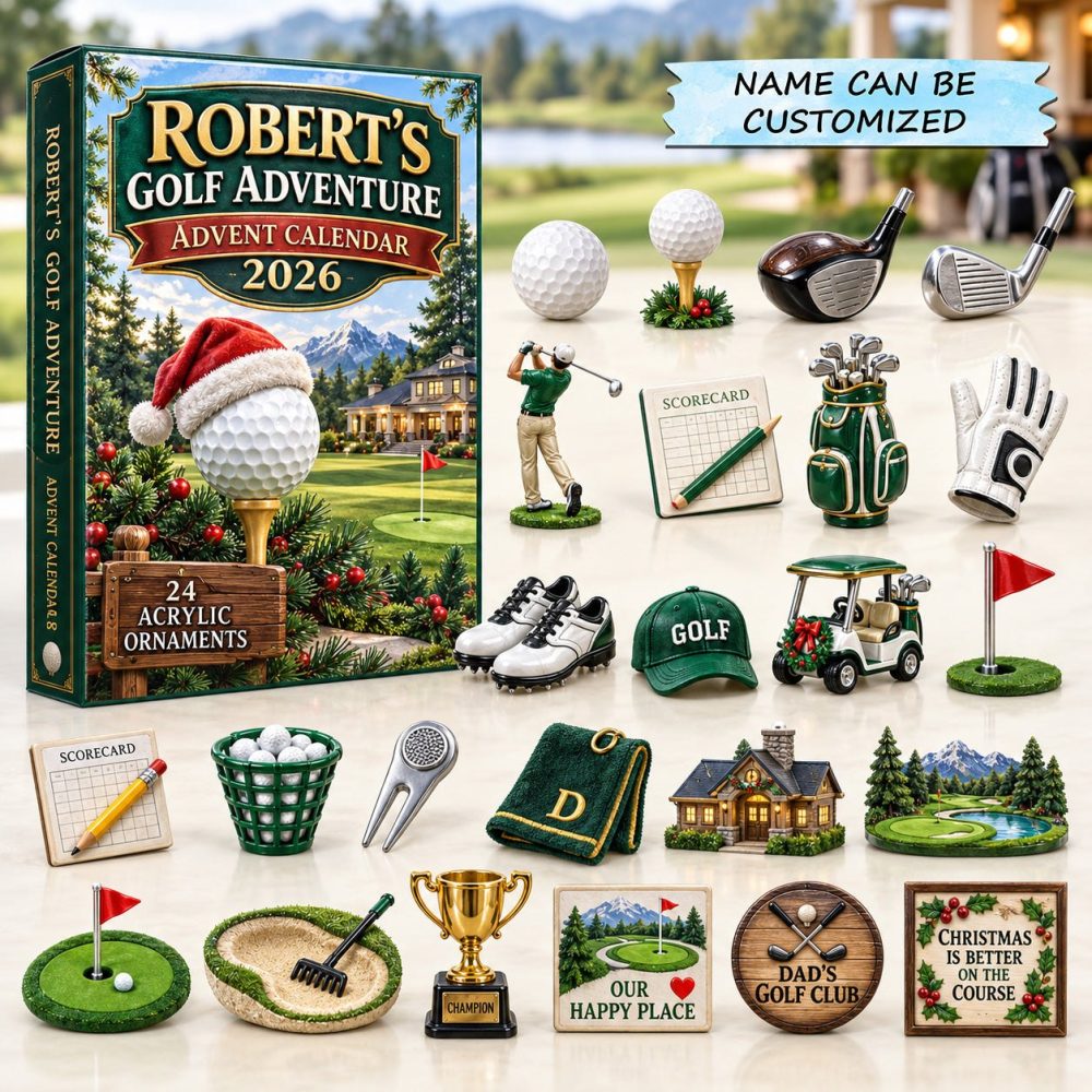 Golf Adventure 2026 Course Countdown Calendar — 24 Acrylic Charms, Golfer Gift Set With Tee & Club Icons, Holiday