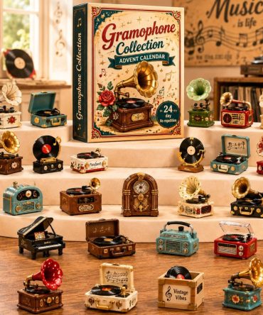 Red Gramophone Collector Countdown 2026 – 24-Day Acrylic Charm Advent With Retro Red Phonograph & Music Icons