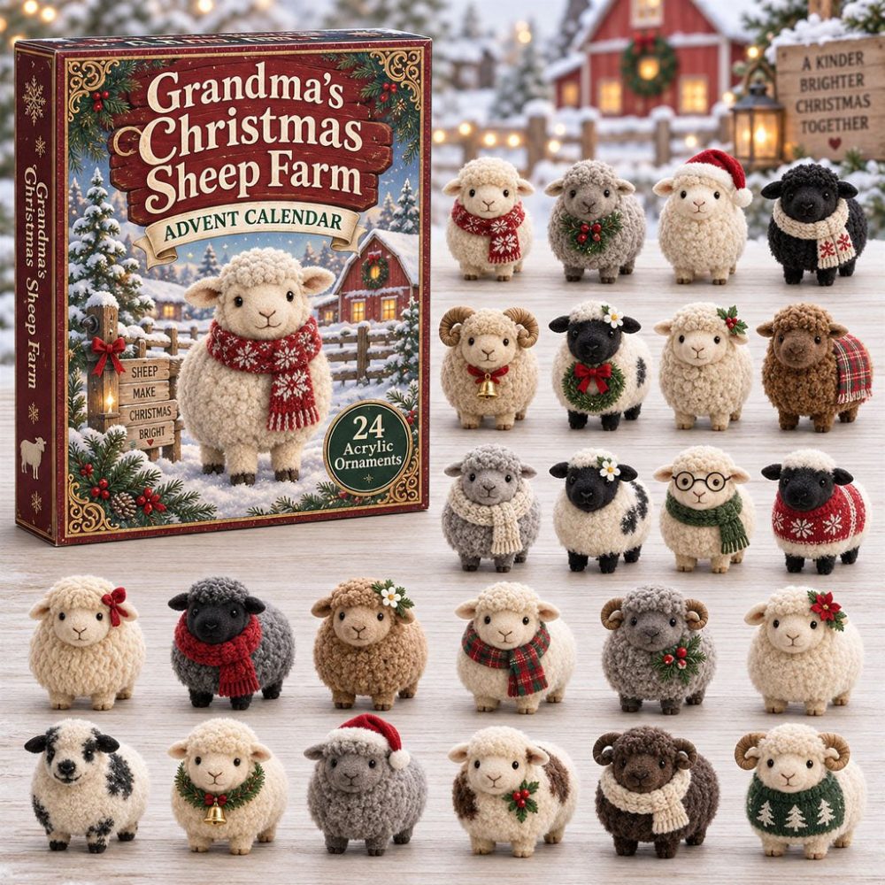 24-Day Holiday Countdown Calendar With 24 Acrylic Charms — Grandma'S Christmas Sheep Farm Theme, Rustic Holiday Decor Gift 2026