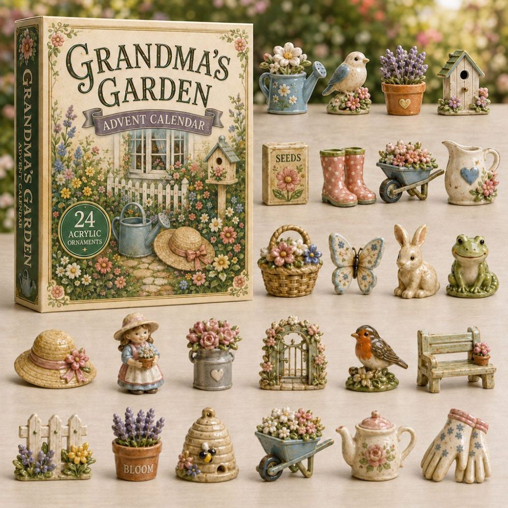 Grandma'S Cottage Garden 2026 Advent Calendar - 24-Day Acrylic Charm Countdown, Rustic Floral Ornaments & Gift Box