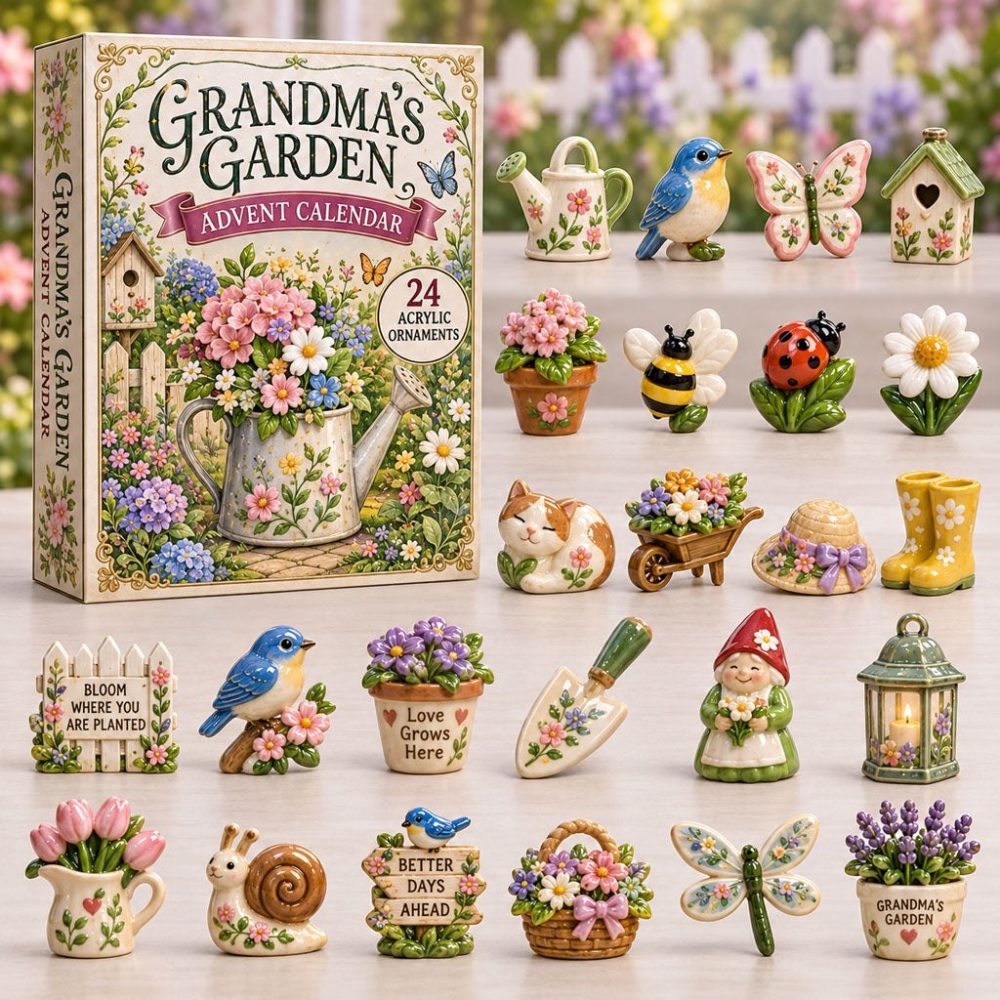 Grandma'S Garden 2026 Advent Calendar - 24-Day Acrylic Charm Set, Vintage Floral Keepsakes & Family Gift