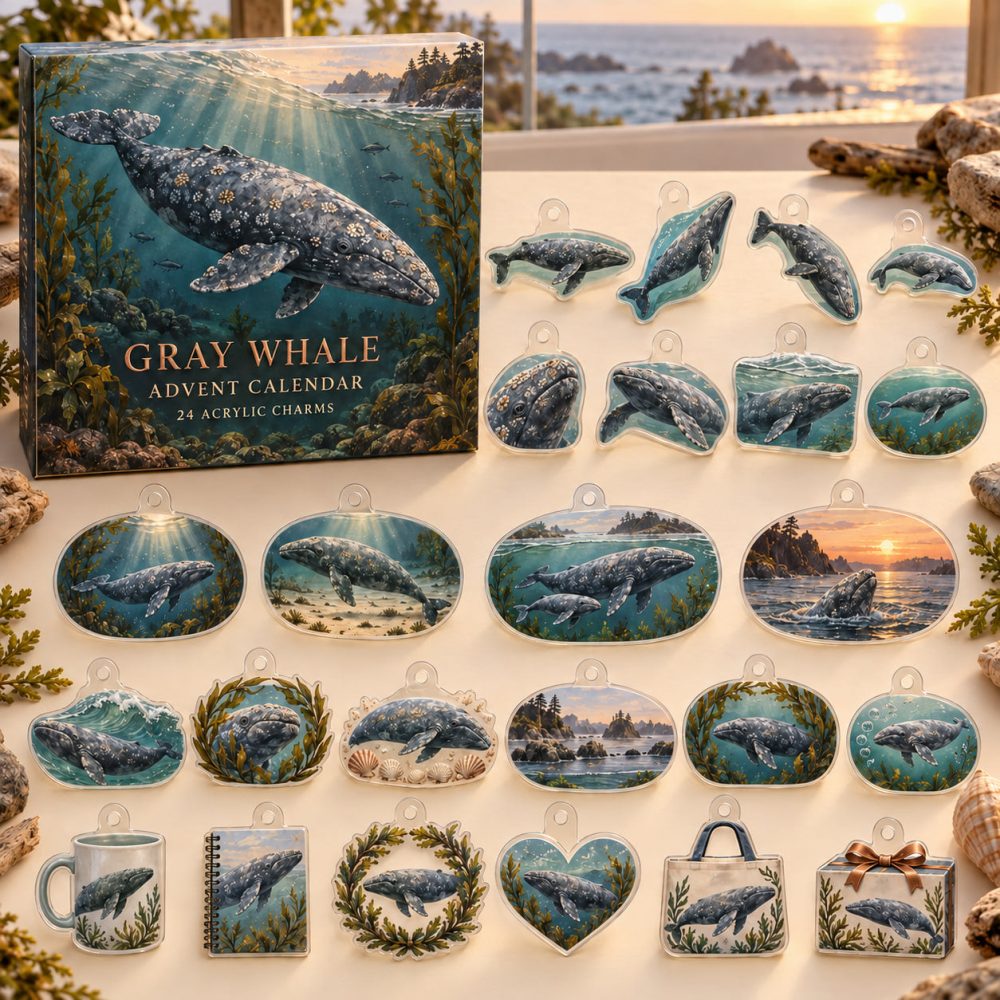 24-Day Gray Whale Acrylic Charm Advent Countdown — Premium Ocean-Themed Holiday Calendar Gift Set For Whale Collectors