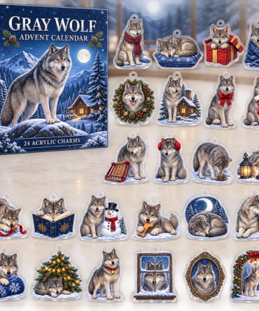 Gray Wolf Holiday Advent Collection — 24 Acrylic Charm Days For Nature Lovers, Unique Countdown Ornaments & Gift Ready Set