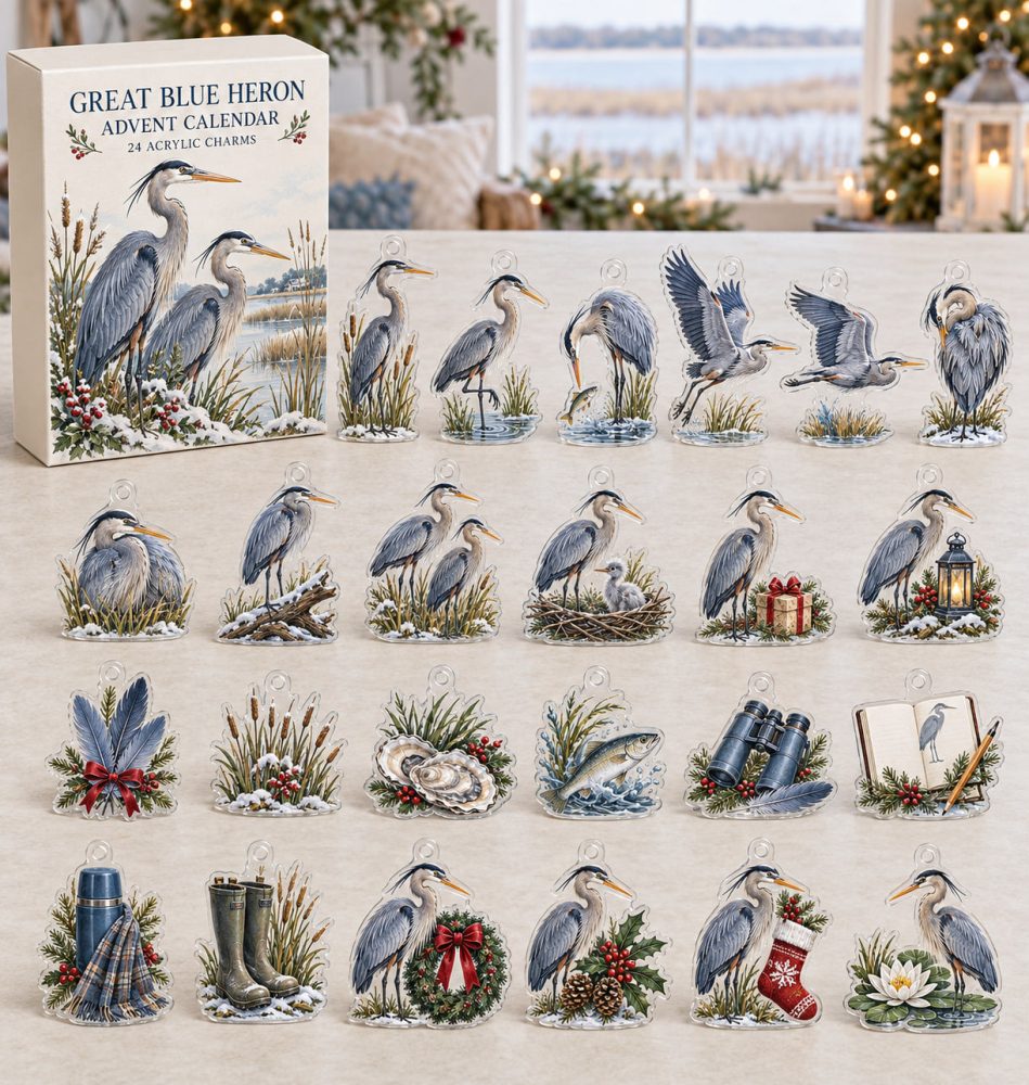 Great Blue Heron 24-Charm Bird Advent Calendar - Acrylic Wildlife Charms, Ornithology Christmas Countdown Gift 2026