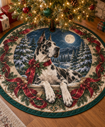 Great Dane Quilted Christmas Tree Skirt — Extra-Large Plush Base, Heavy Padding For Big Breeds, Durable Construction, Machine-Washable Gift