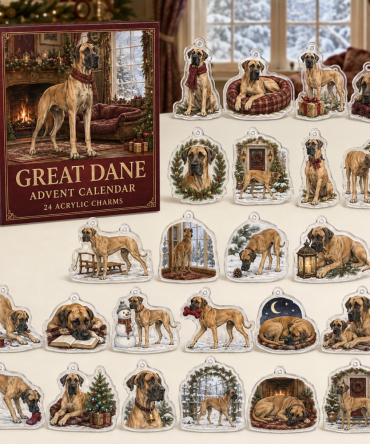 Great Dane Holiday Countdown Advent Calendar — 24 Giant Acrylic Dane Charms, Unique Winter Gift For Great Dane Enthusiasts